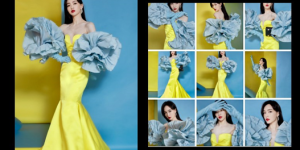 Tang Yan Weibo Night Lemon Yellow Dress Magnificent and Luxurious Composite Fabric Information